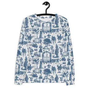 Chicken Lady Toile Crewneck, cornflower