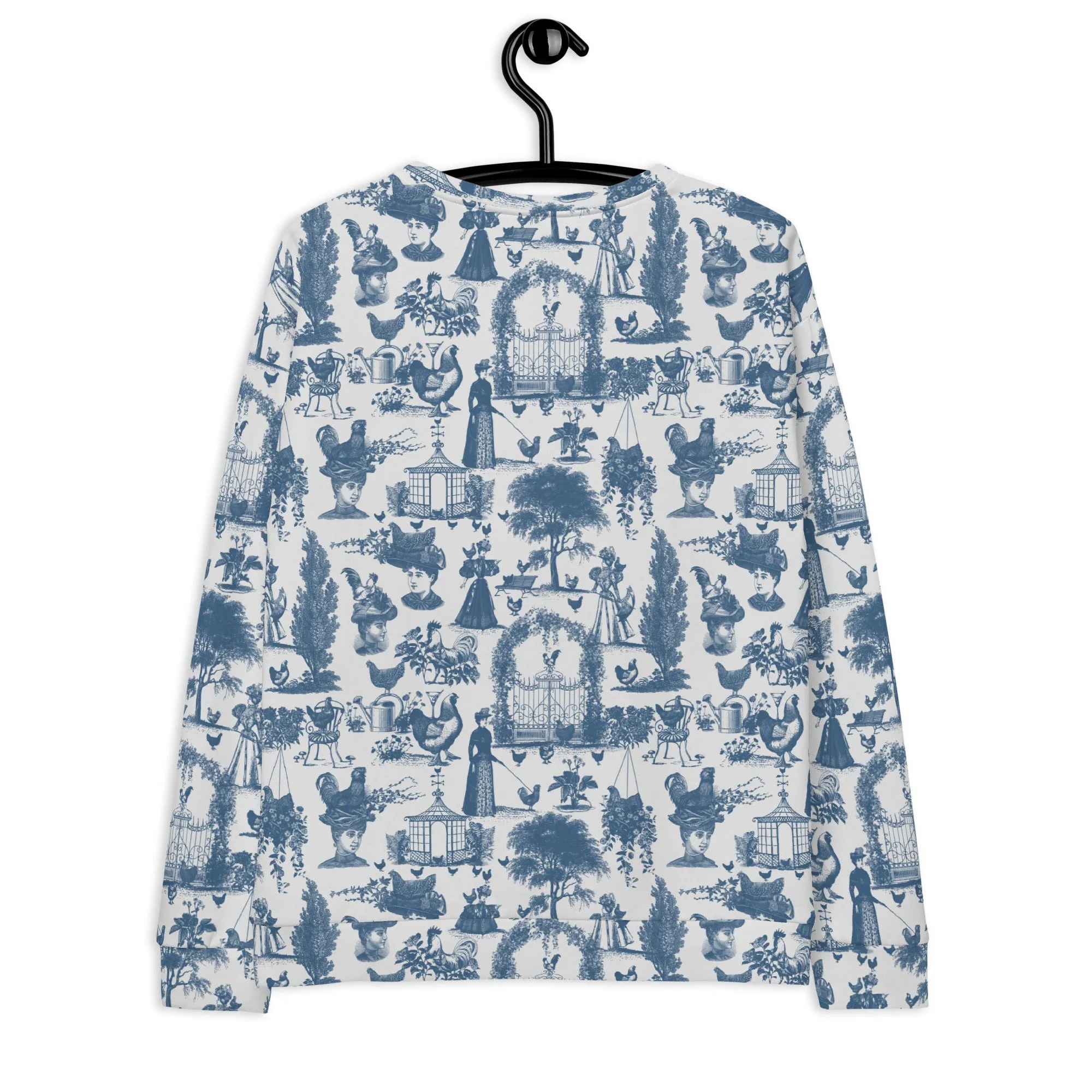 Chicken Lady Toile Crewneck, cornflower