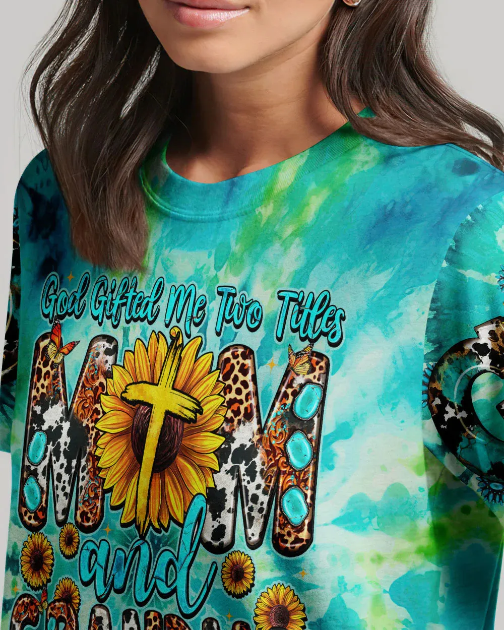 Christianartbag 3D T-Shirt For Women, God Gifted Me Two Titles Tie Dye Mom And Grandma, Christian Shirt, Faithful Fashion, 3D Printed Shirts for Christian Women