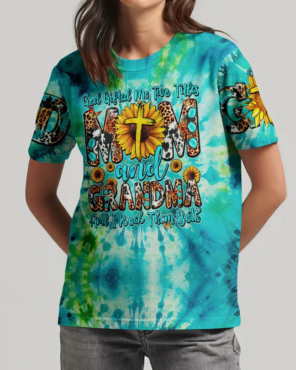 Christianartbag 3D T-Shirt For Women, God Gifted Me Two Titles Tie Dye Mom And Grandma, Christian Shirt, Faithful Fashion, 3D Printed Shirts for Christian Women