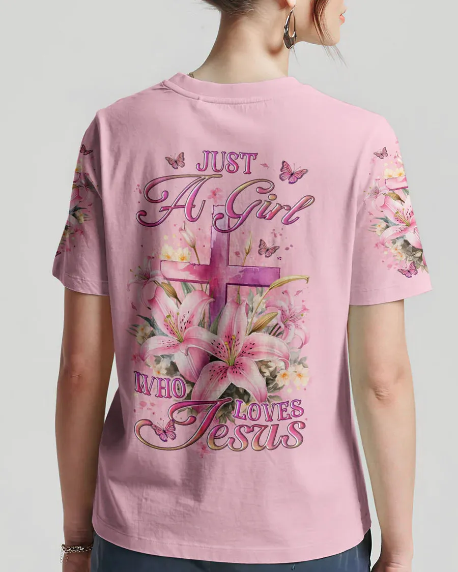 Christianartbag 3D T-Shirt For Women, Just A Girl Who Loves Jesus Women's All Over Print Shirt, Christian Shirt, Faithful Fashion, 3D Printed Shirts for Christian Women, CABDS04261223