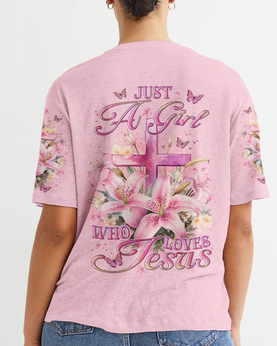 Christianartbag 3D T-Shirt For Women, Just A Girl Who Loves Jesus Women's All Over Print Shirt, Christian Shirt, Faithful Fashion, 3D Printed Shirts for Christian Women, CABDS04261223
