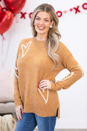 Cinnamon and White Scattered Hearts Sweater