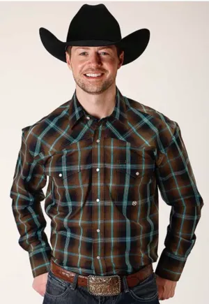 CL03-001-0278-1049 Mens L/S Shirt Roper- Dark Chocolate Plaid