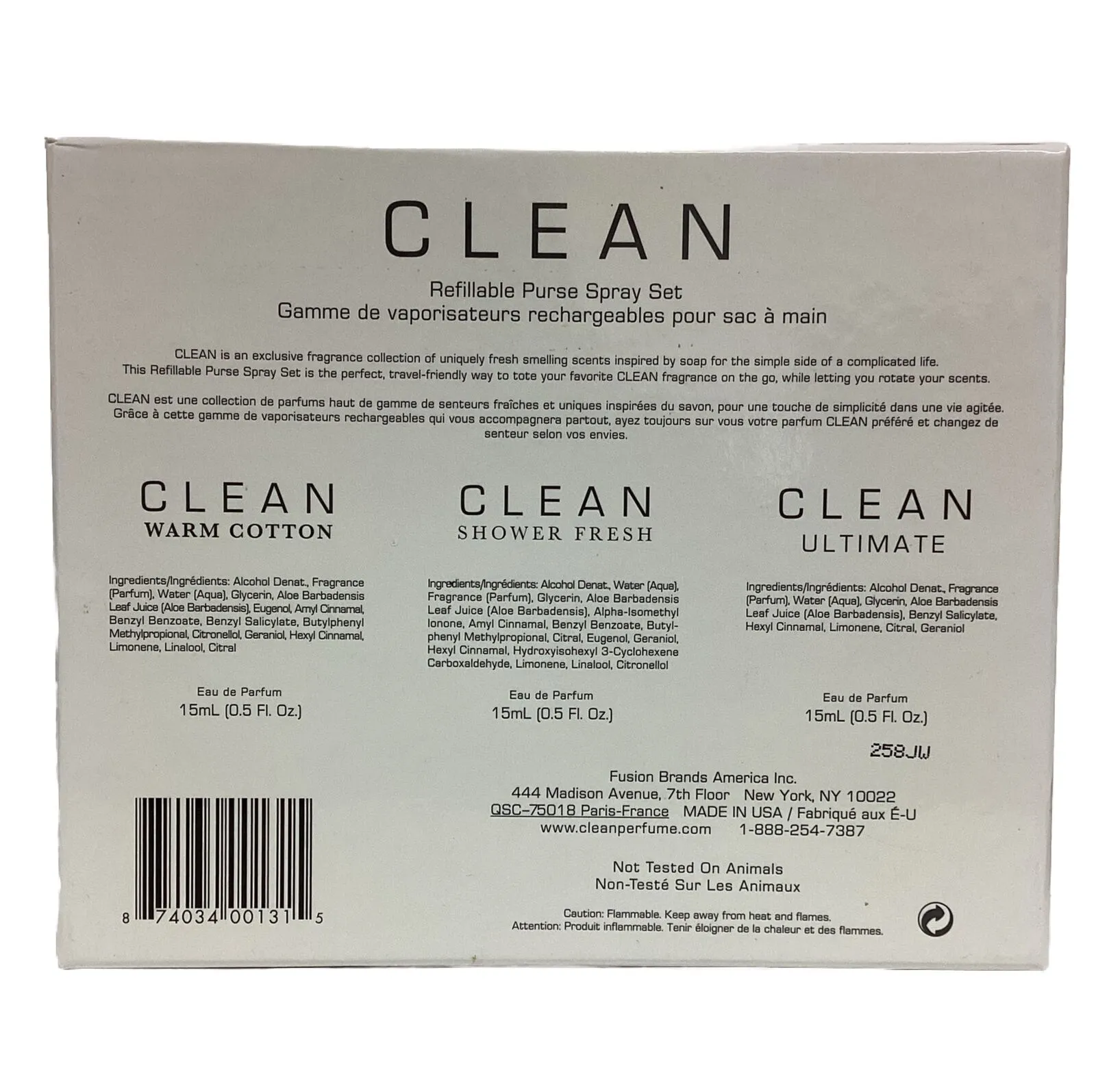 Clean Refillable Purse Set: Warm Cotton  .5 oz   Shower Fresh .5 oz   Ultimate .5 oz Eau De Parfum Spray