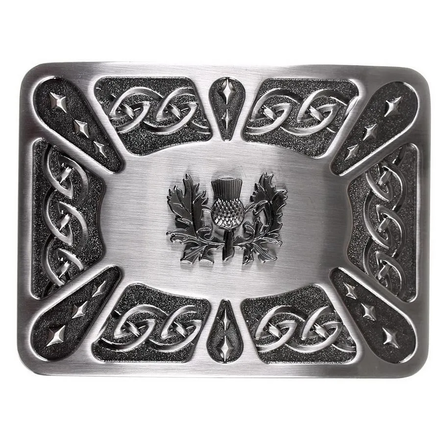 Contemporary Celtic Kilt Buckle - Thistle - Antique Finish