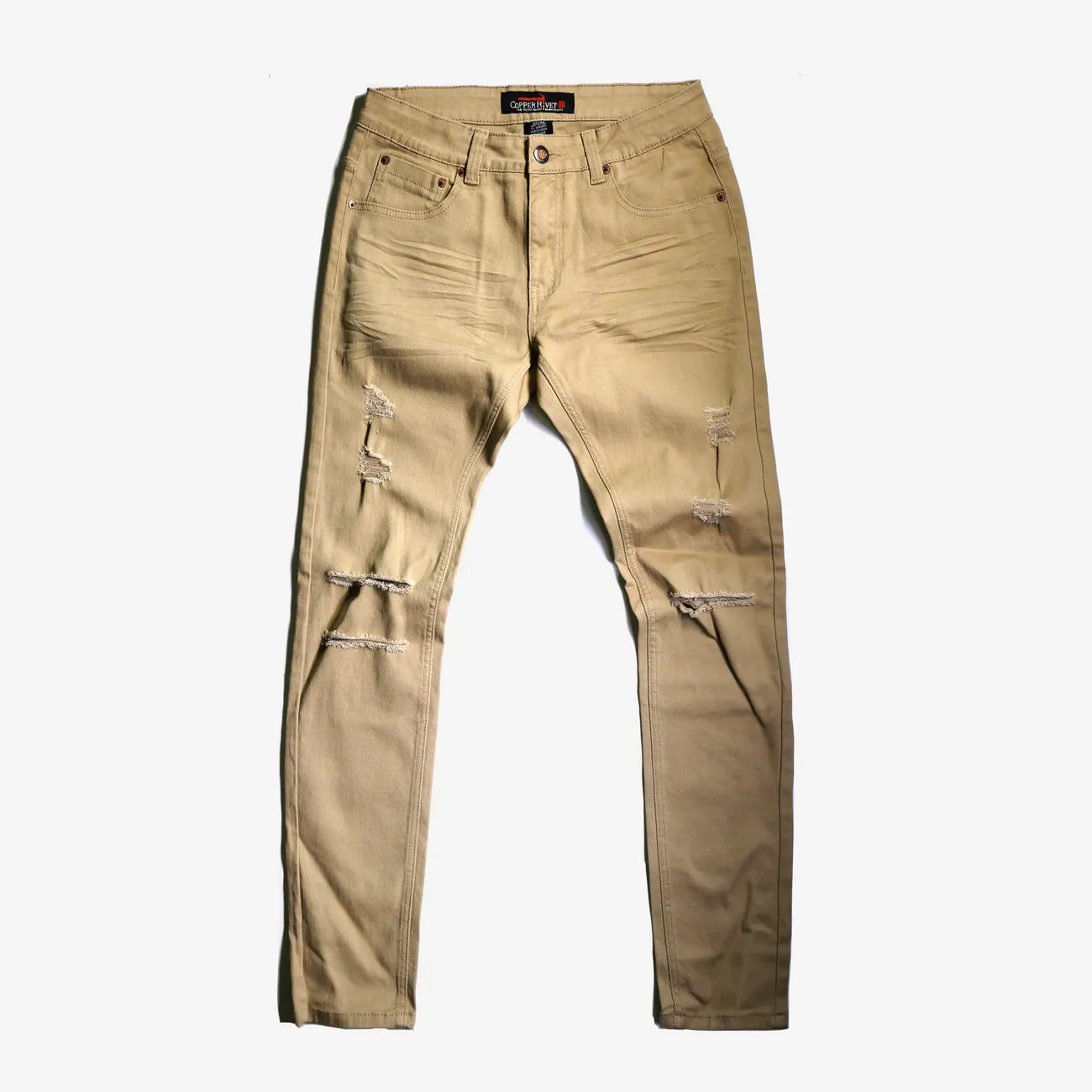 CopperRivet Khaki Denim Pants with Rips