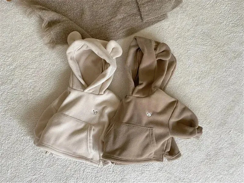 Cotton Embroidered Hoodies for Toddlers - Bear-Themed Sweatshirt for Kids