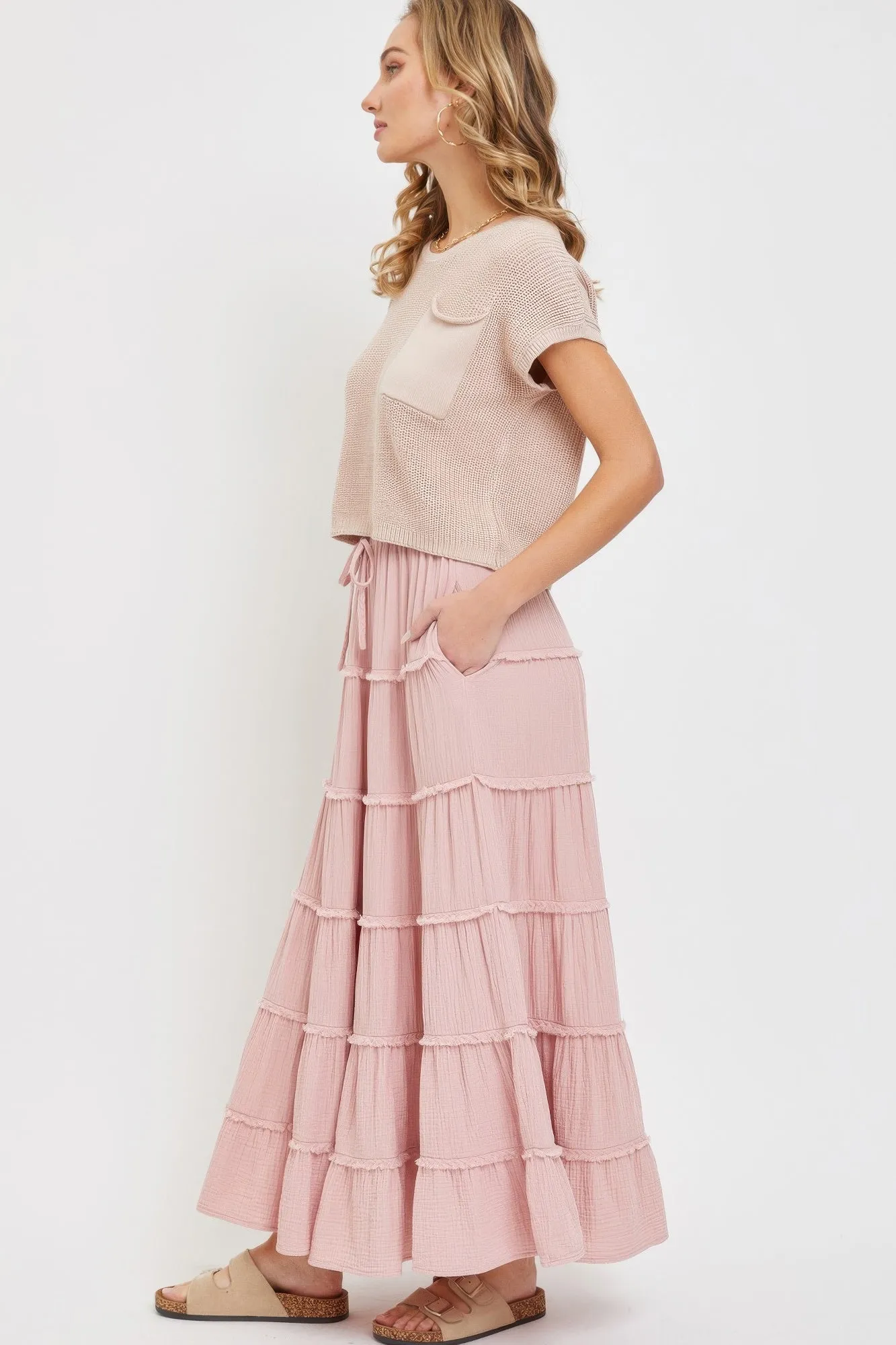 Cotton Gauze Tiered Maxi Skirt