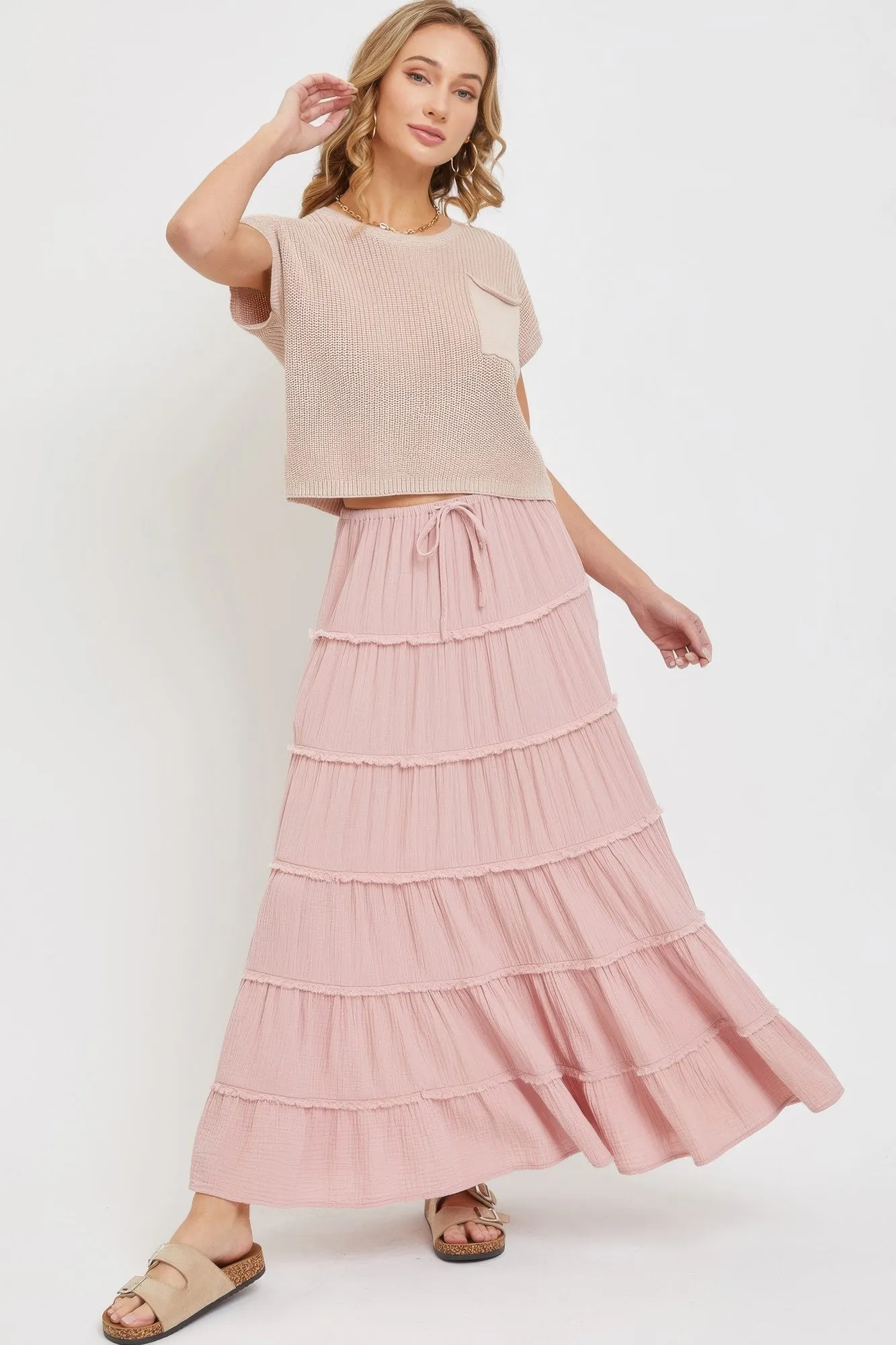 Cotton Gauze Tiered Maxi Skirt