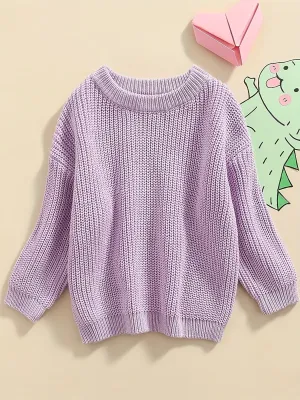 Cozy Girls Knitted Pullover Sweater - Fashionable Loose Fit for Toddler & Baby Blouse - Perfect Casual Wear for Little Girls
