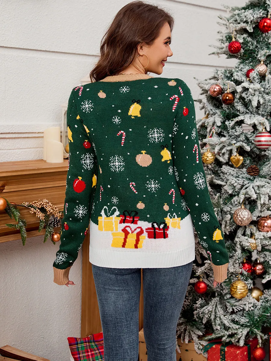 Cozy Plus-Size Santa Claus Round Neck Pullover Sweater for Festive Warmth