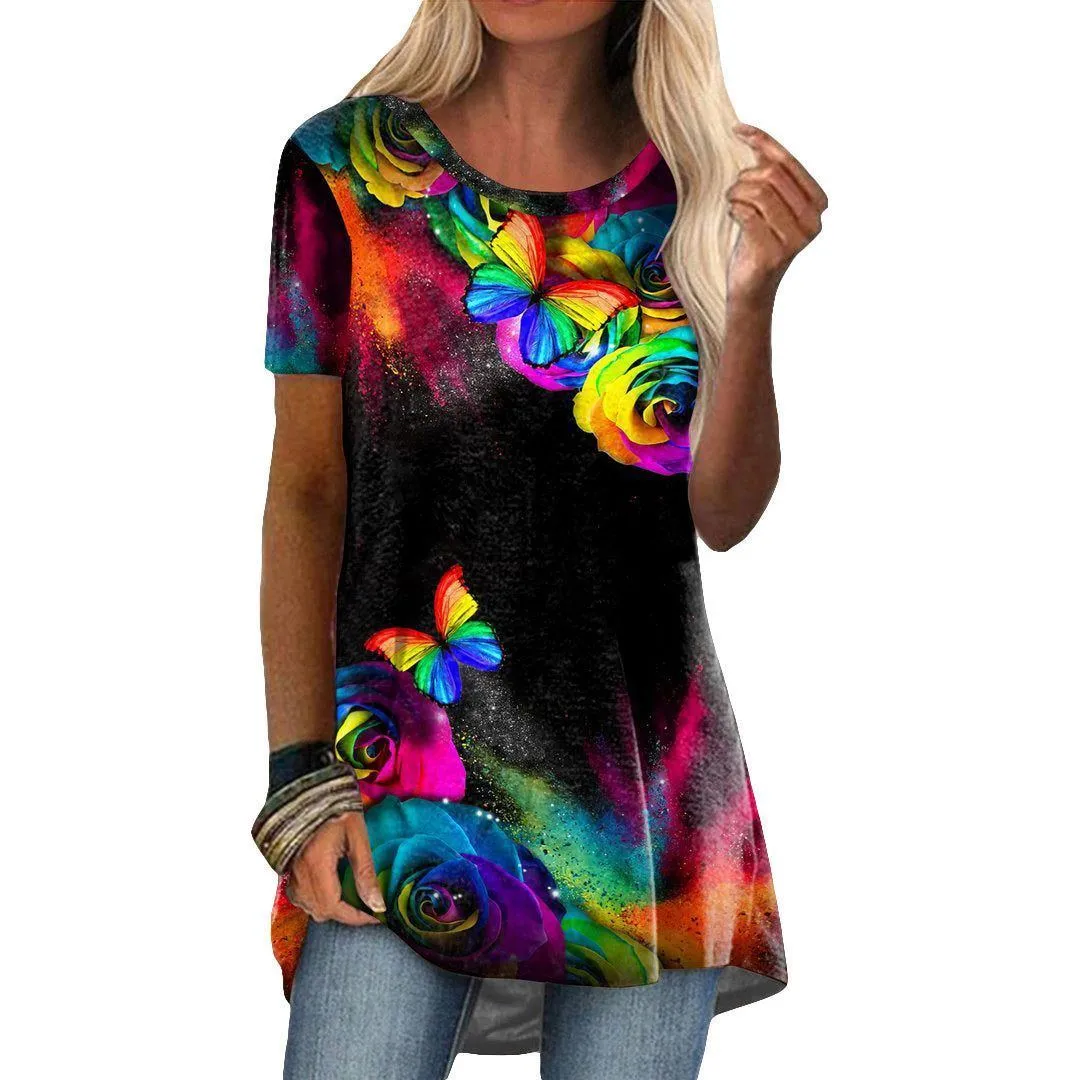 Crew Neck Casual Ethnic Style Vintage Print Short Sleeves T-shirt