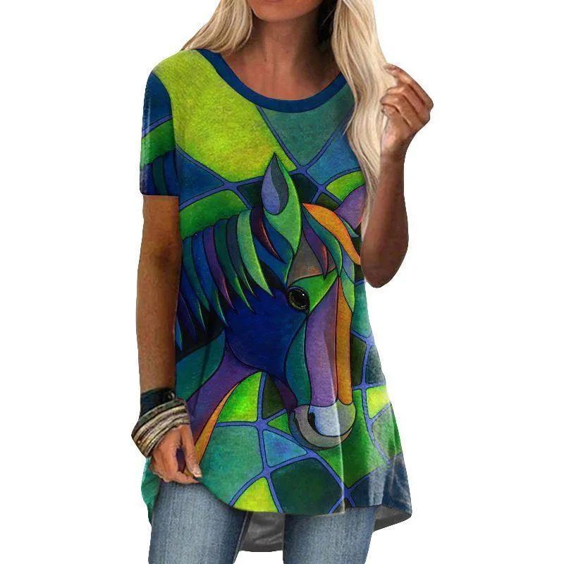 Crew Neck Casual Ethnic Style Vintage Print Short Sleeves T-shirt
