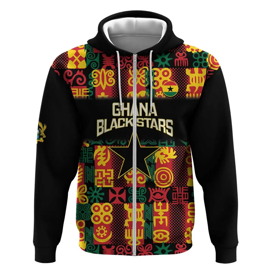 Custom Ghana Black Stars Hoodie Adinkra Pattern - Football Style LT14