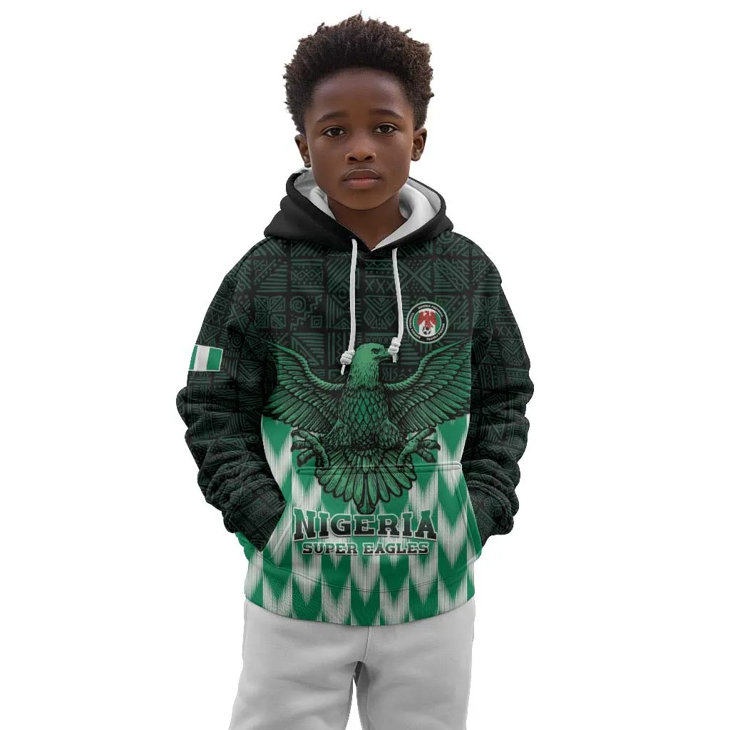 Custom Nigeria Football Kid Hoodie African Pattern LT15
