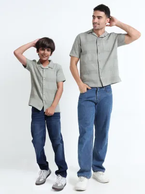 Dad & Son Half Sleeve Textured Resort Twinning Set Grey Olive