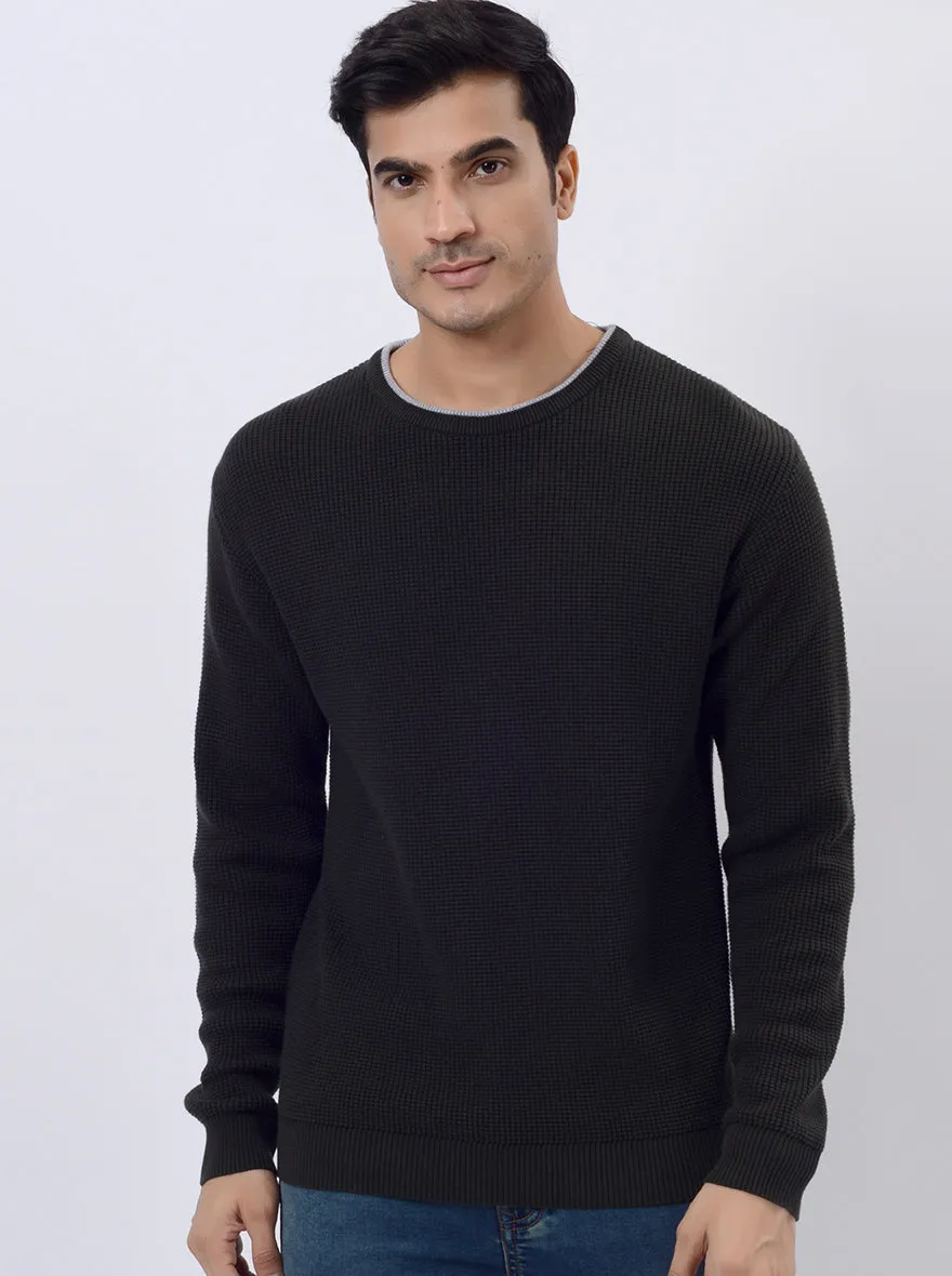 Dark Olive Solid Regular Fit Winter T-Shirt | JadeBlue