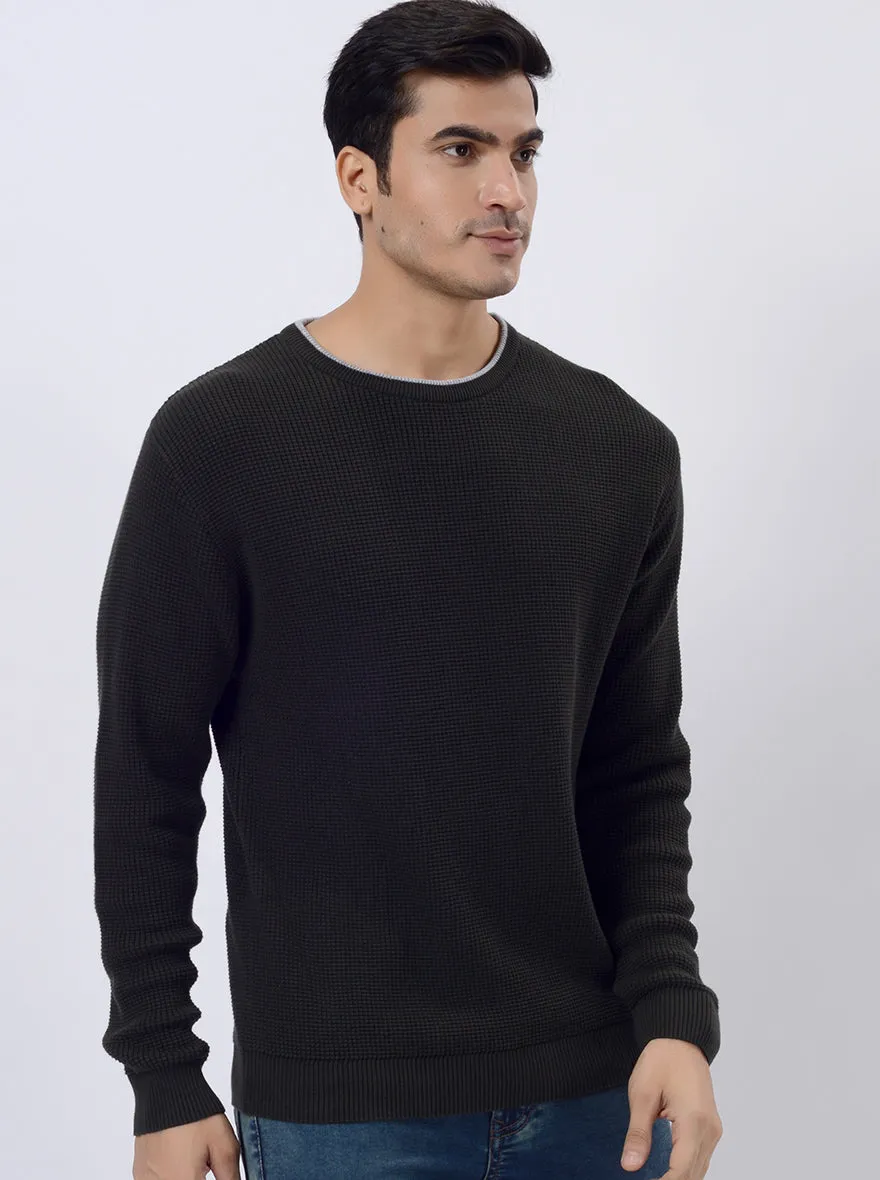 Dark Olive Solid Regular Fit Winter T-Shirt | JadeBlue