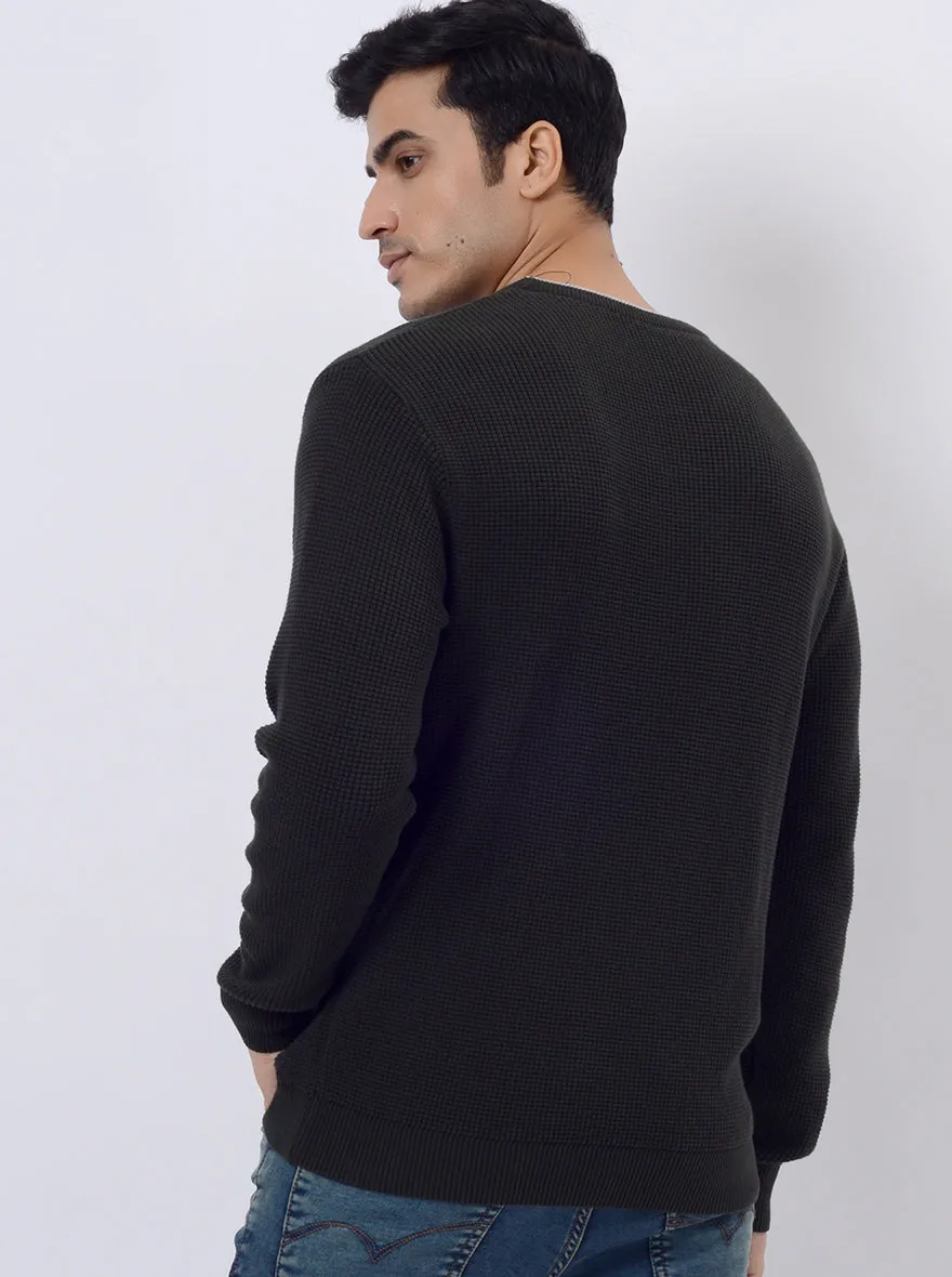 Dark Olive Solid Regular Fit Winter T-Shirt | JadeBlue
