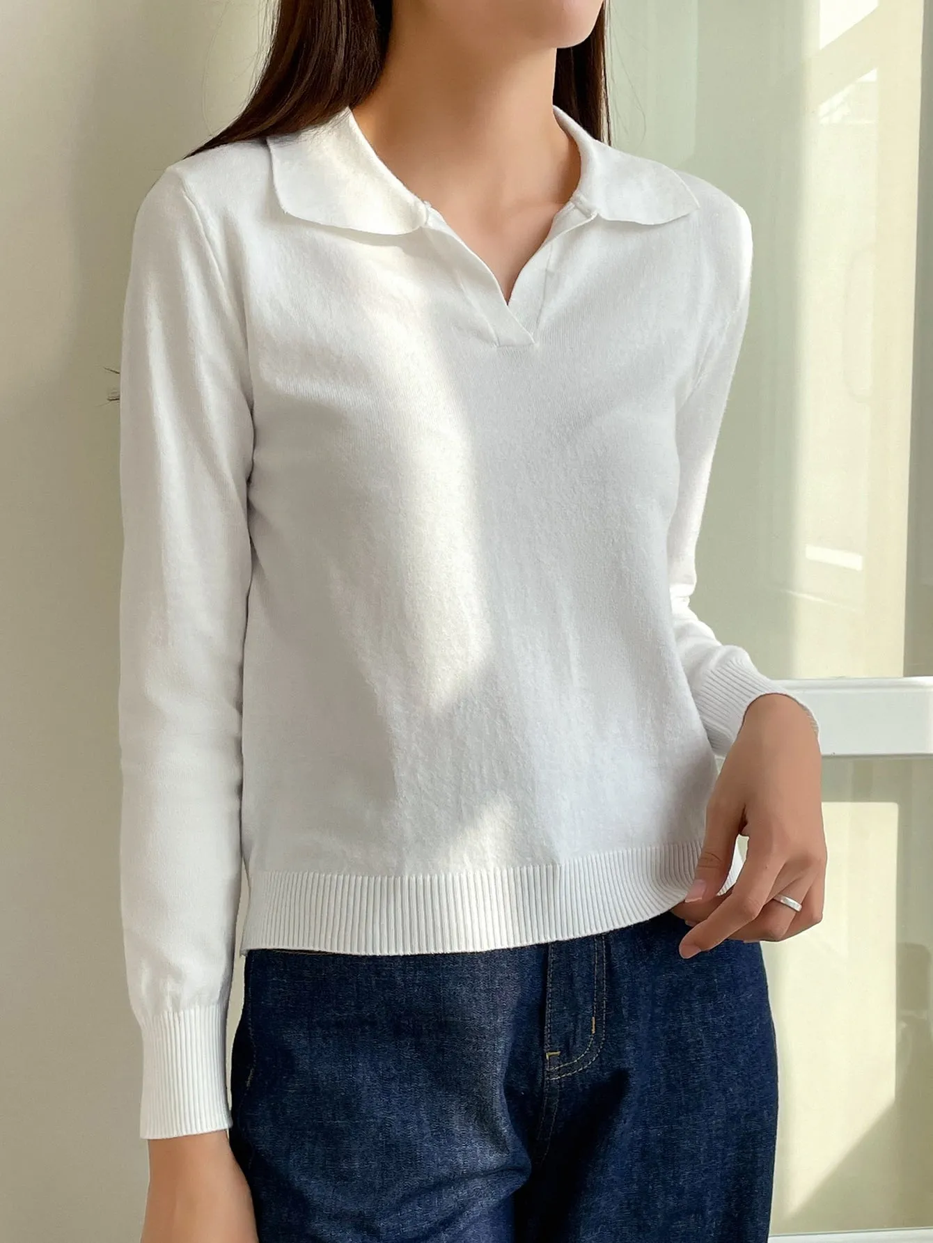 DAZY Striped Pattern Collared Sweater