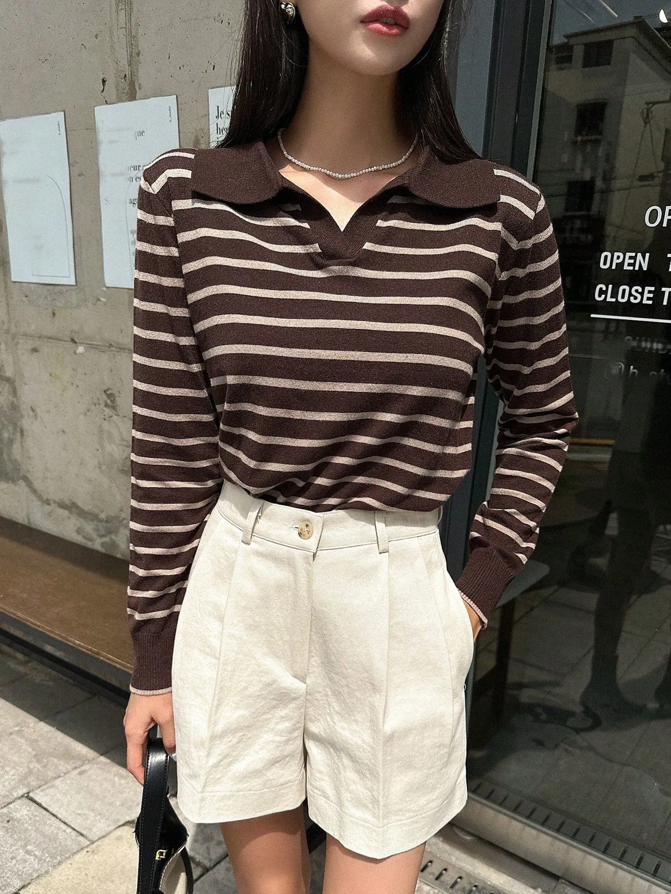 DAZY Striped Pattern Collared Sweater