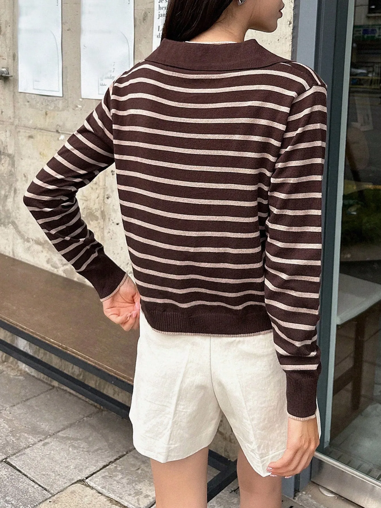 DAZY Striped Pattern Collared Sweater