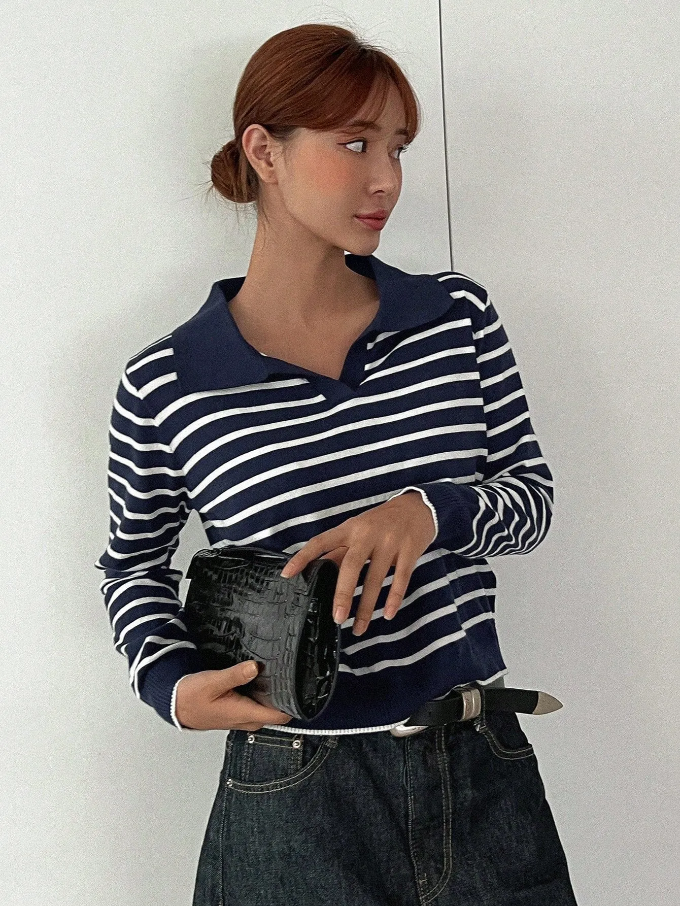 DAZY Striped Pattern Collared Sweater