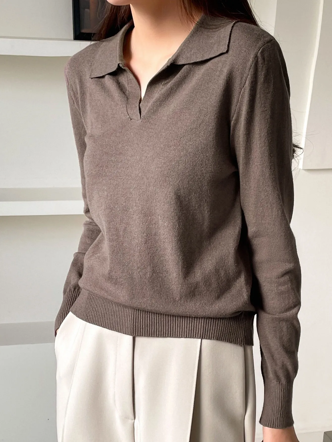 DAZY Striped Pattern Collared Sweater