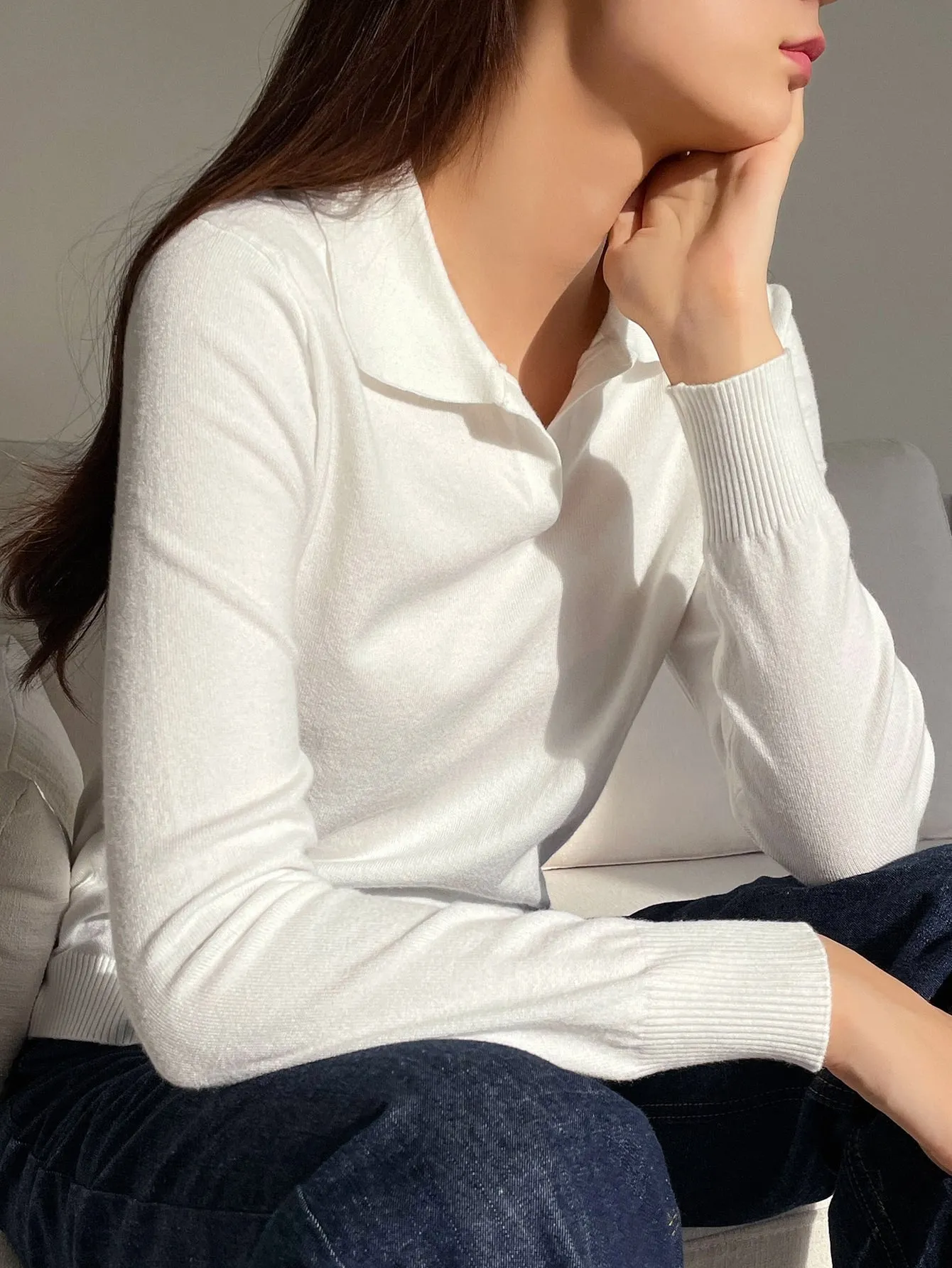 DAZY Striped Pattern Collared Sweater