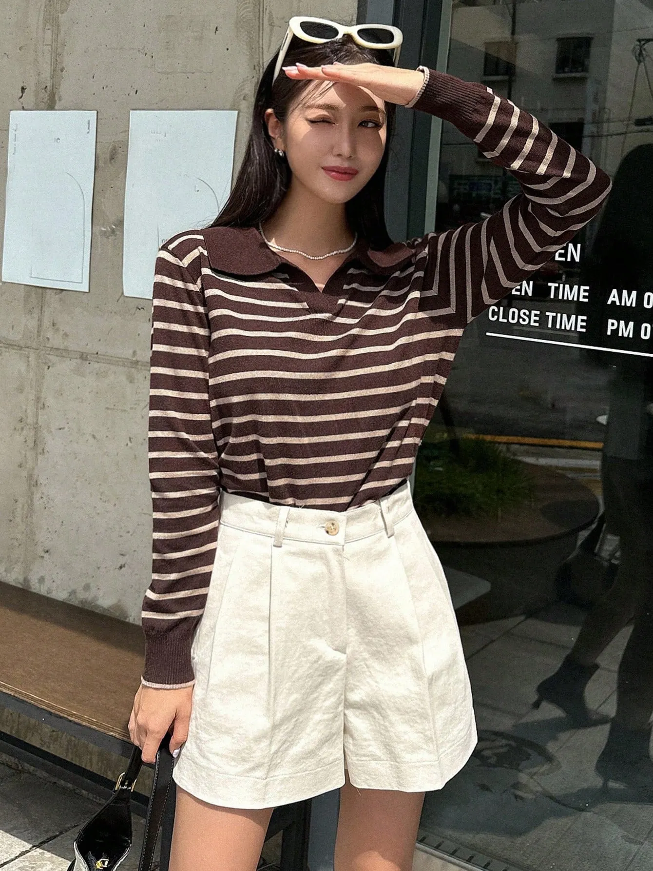DAZY Striped Pattern Collared Sweater