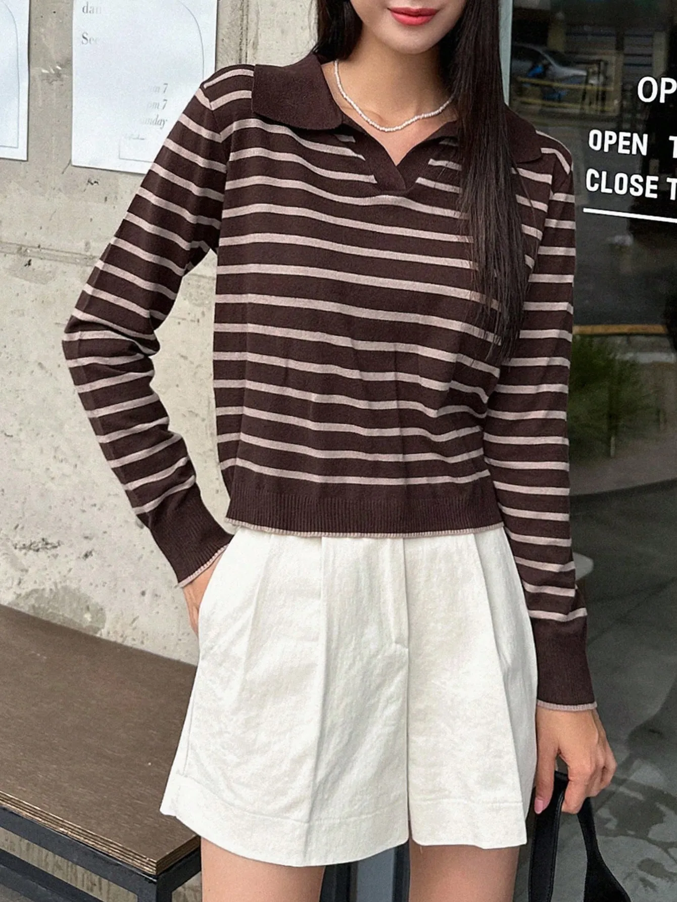 DAZY Striped Pattern Collared Sweater