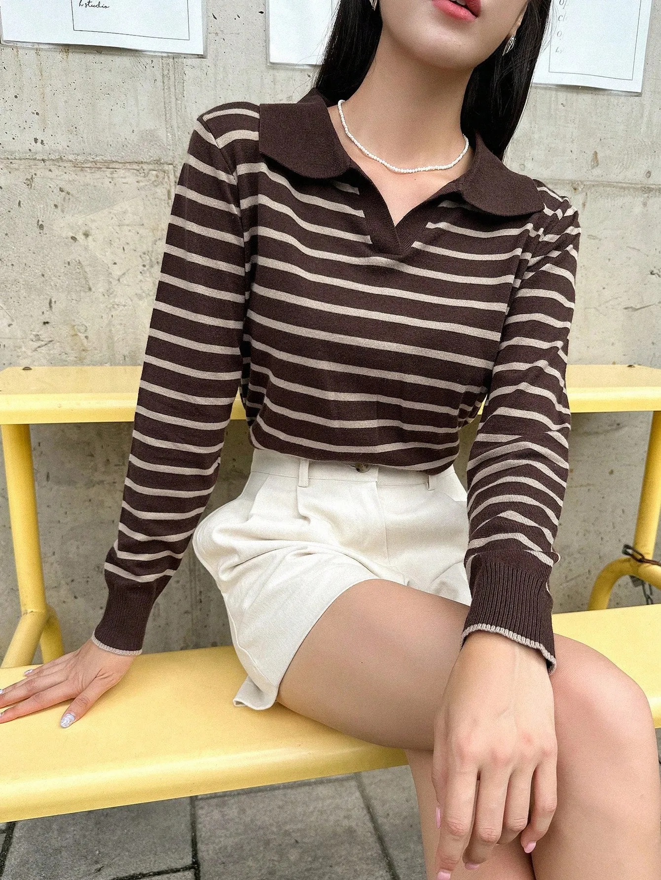 DAZY Striped Pattern Collared Sweater