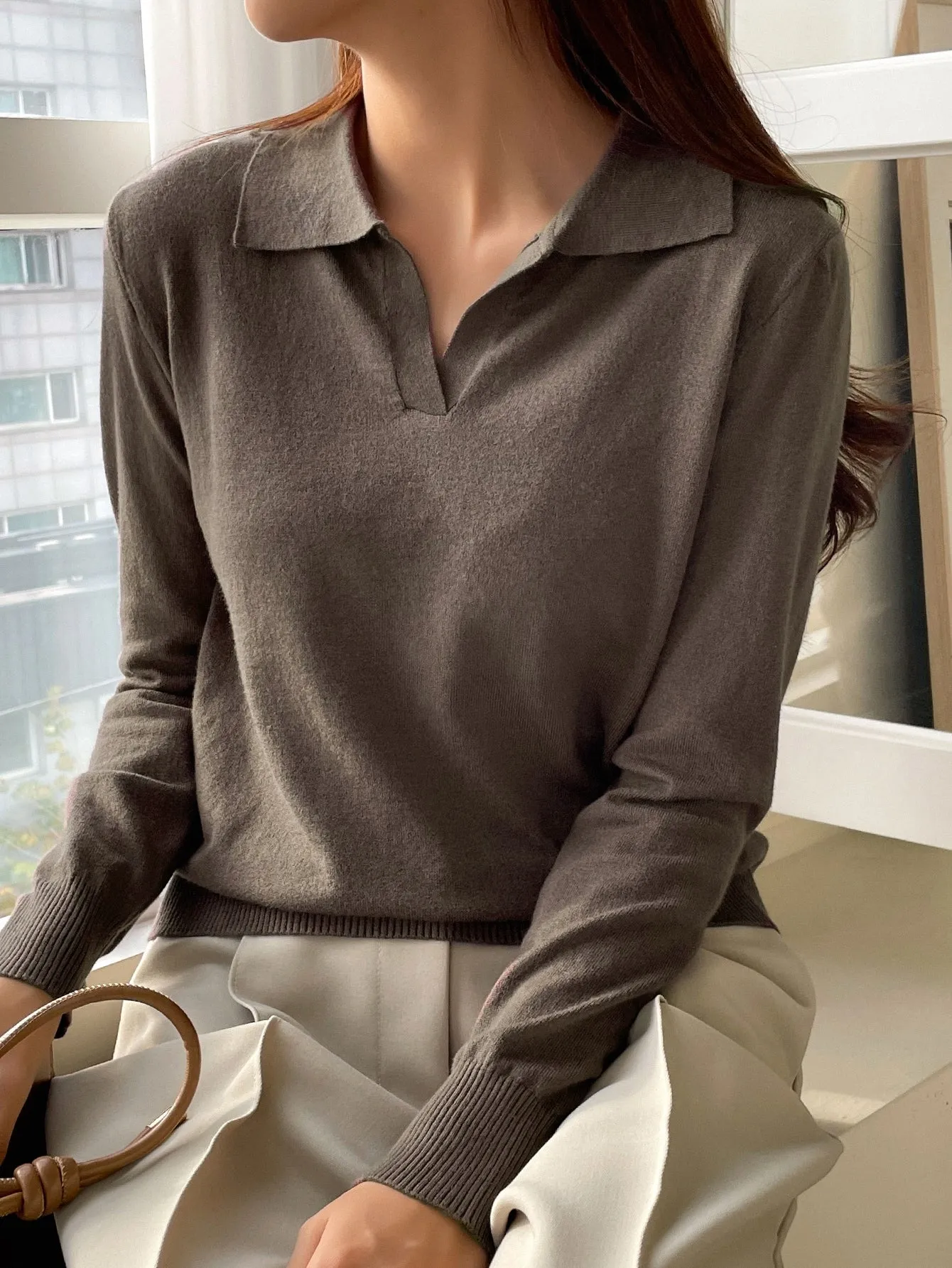 DAZY Striped Pattern Collared Sweater