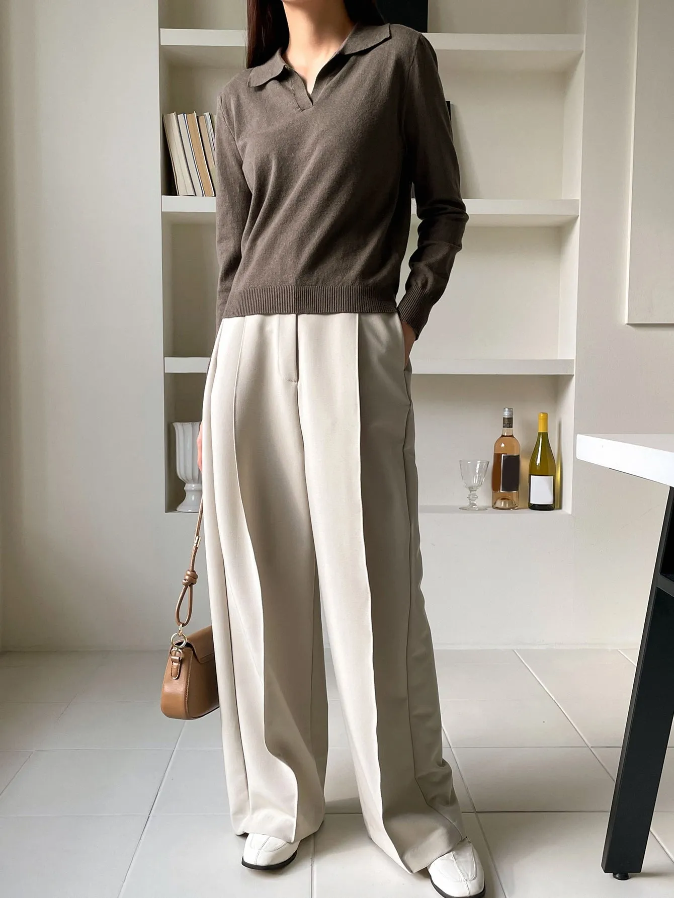 DAZY Striped Pattern Collared Sweater