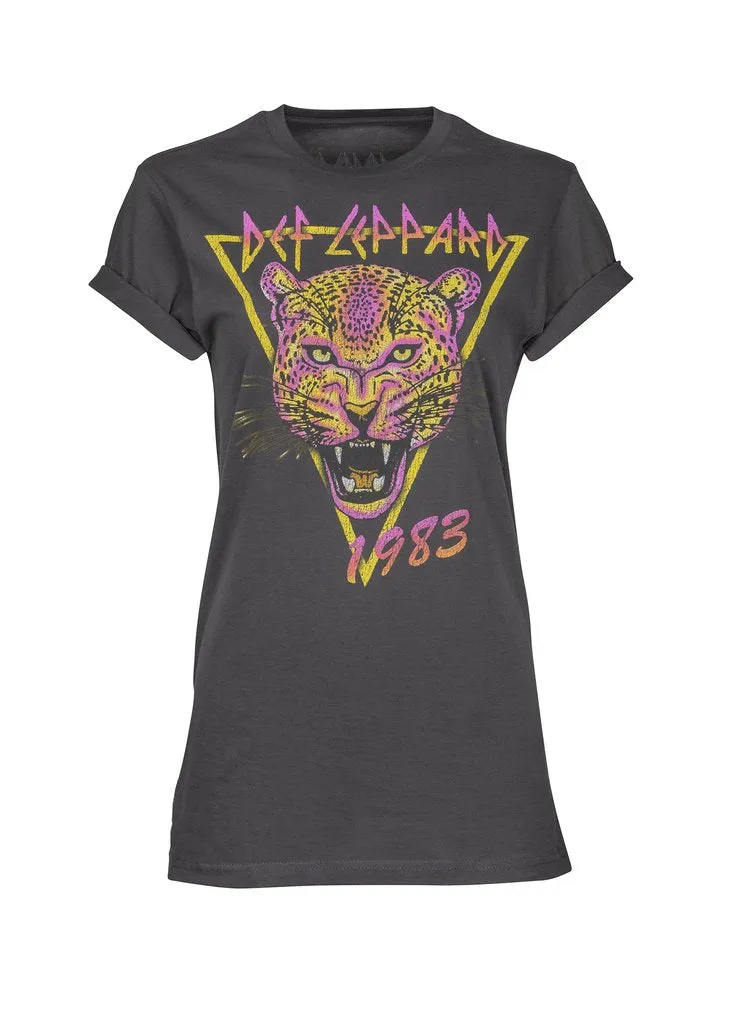 Def Leppard Oversized Neon Cat Band Tee by Goodie Two Sleeves