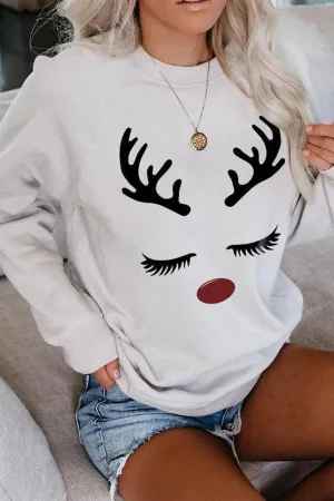Elk Print Round Collar Sweatshirt
