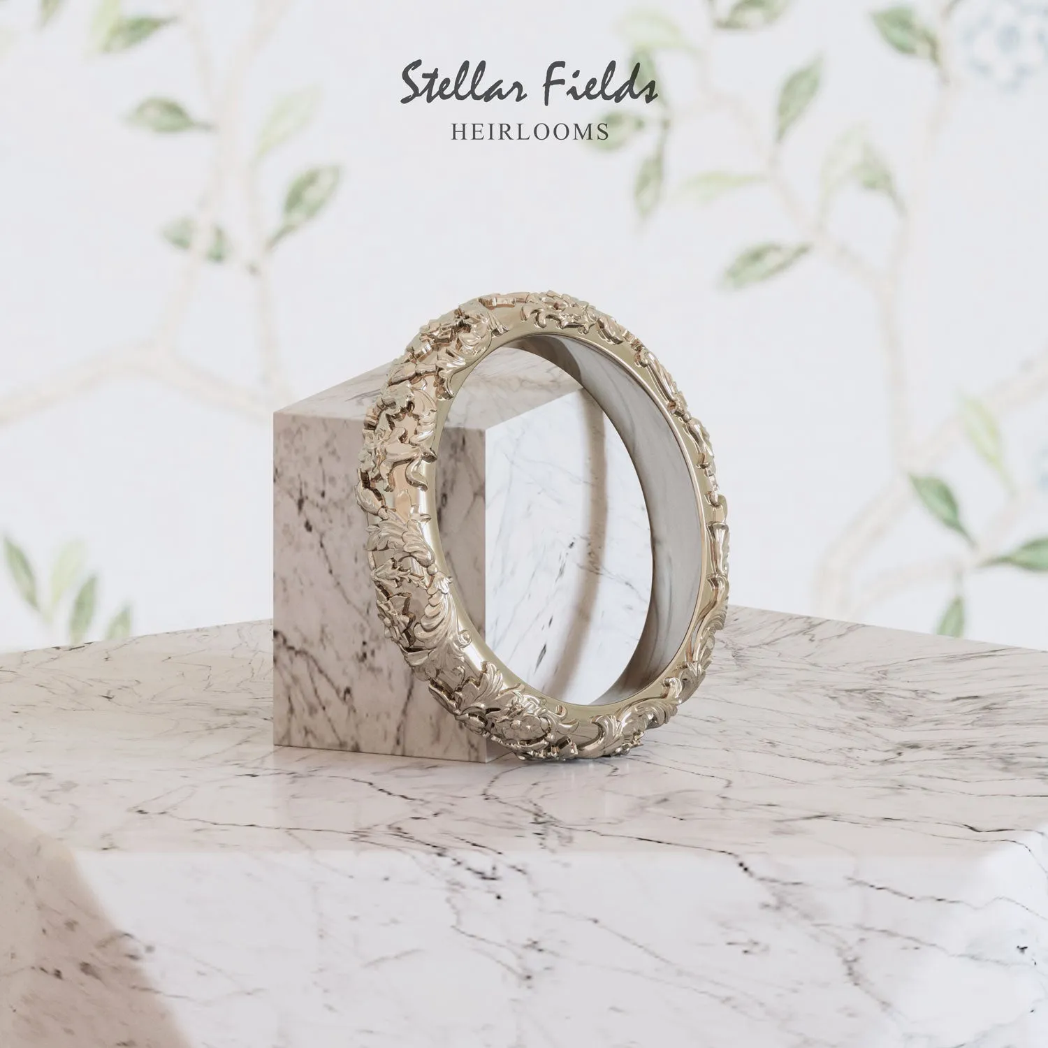 Eternity Wedding Ring Unique Sculpted Floral Foliage 4mm Wide - Caroline Ring