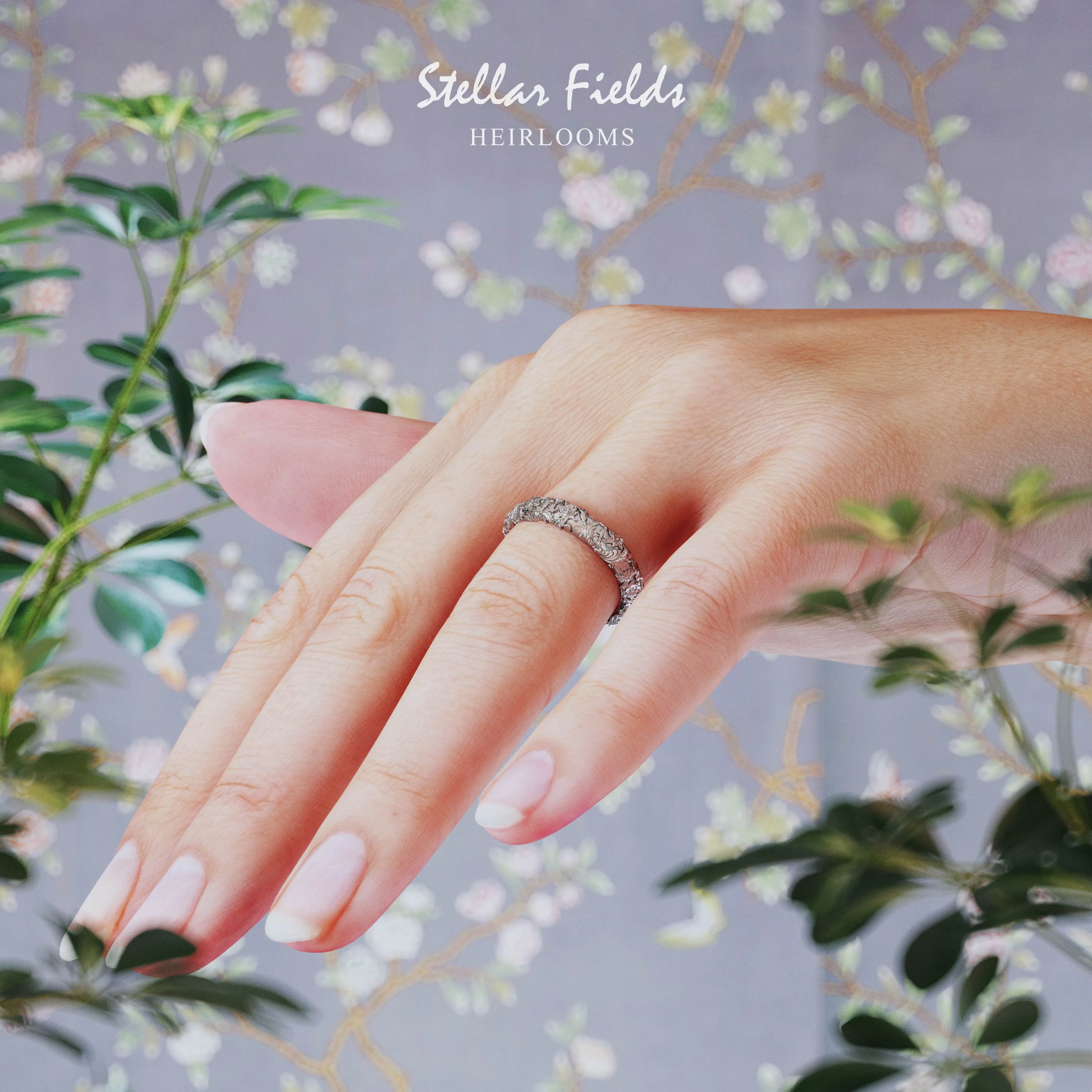 Eternity Wedding Ring Unique Sculpted Floral Foliage 4mm Wide - Caroline Ring