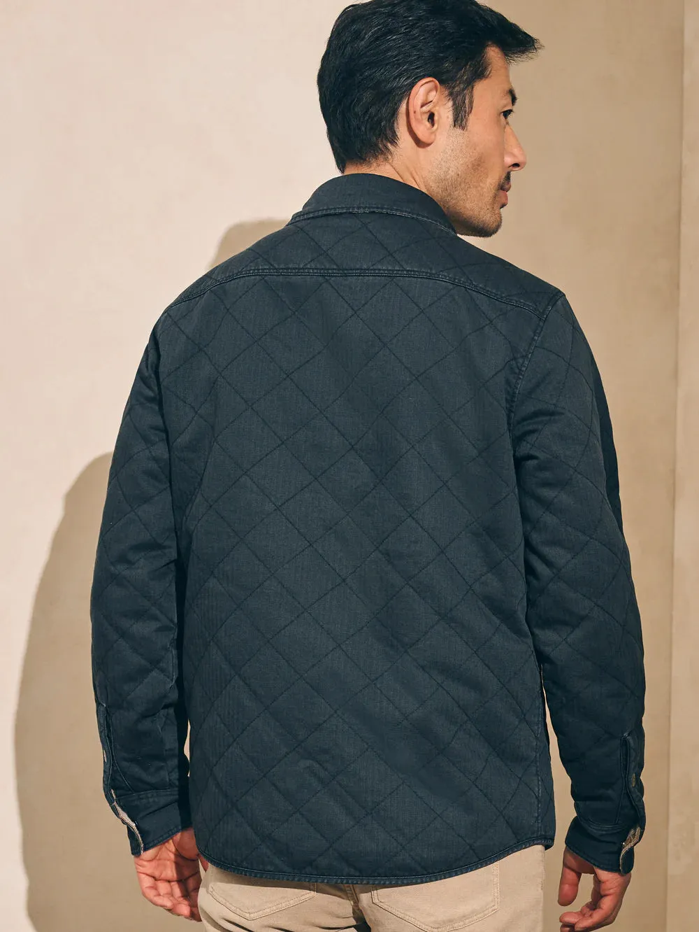 FAHERTY DOUG GOOD FEATHER REVERSIBLE BONDI JACKET IN WASHED BLACK CASCADE STAR NATION