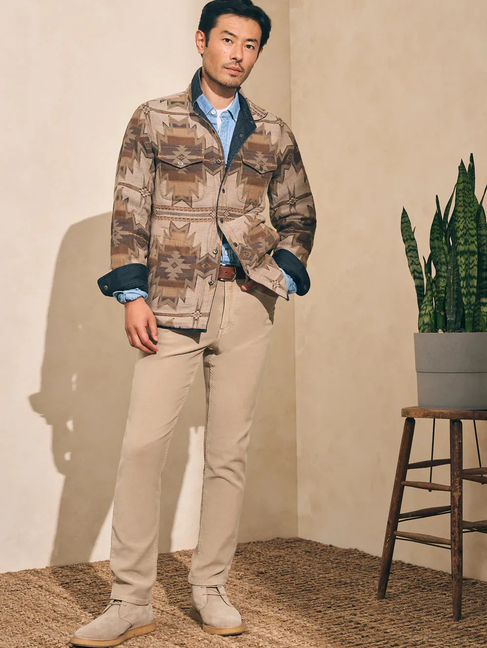 FAHERTY DOUG GOOD FEATHER REVERSIBLE BONDI JACKET IN WASHED BLACK CASCADE STAR NATION