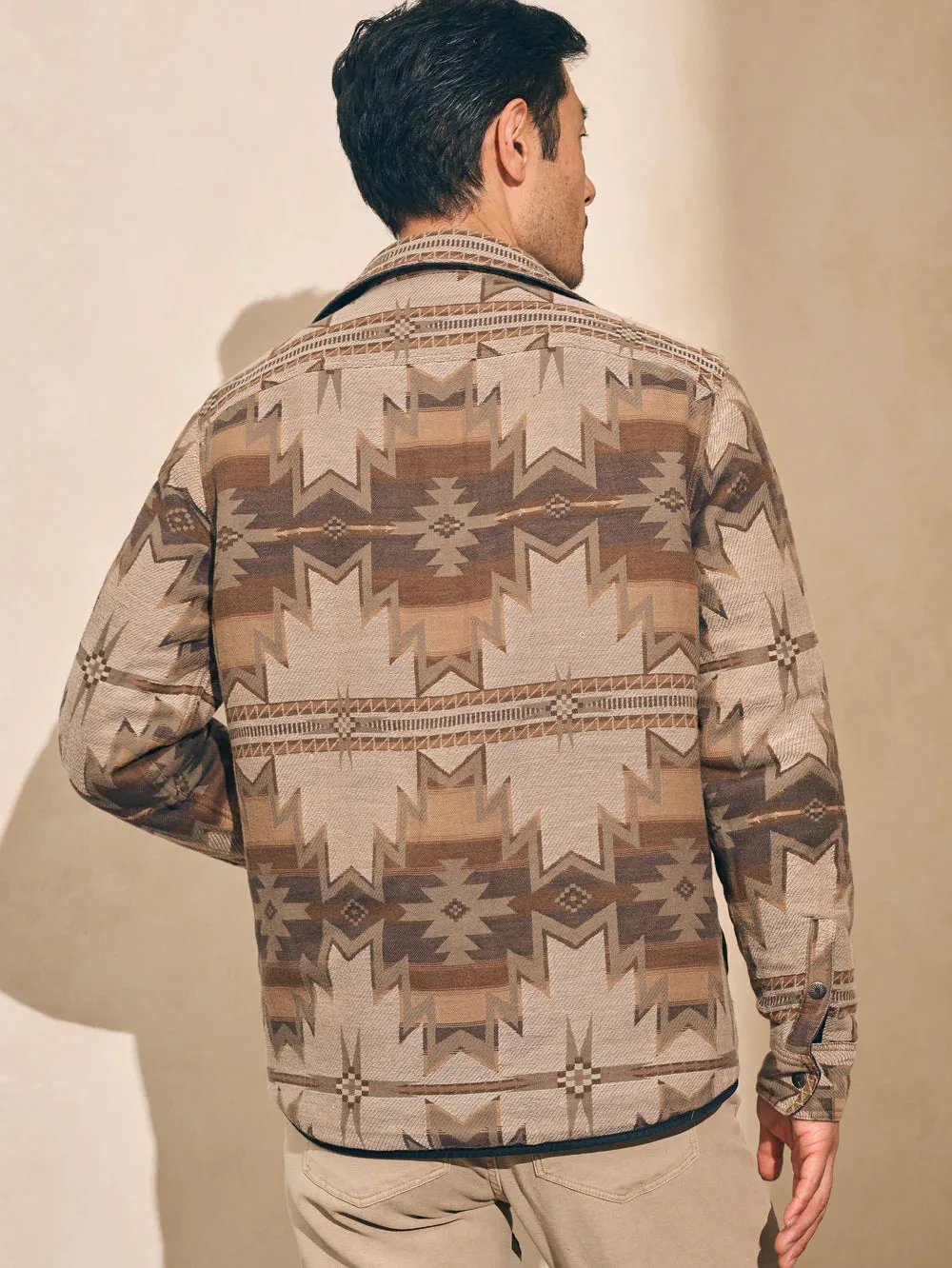 FAHERTY DOUG GOOD FEATHER REVERSIBLE BONDI JACKET IN WASHED BLACK CASCADE STAR NATION