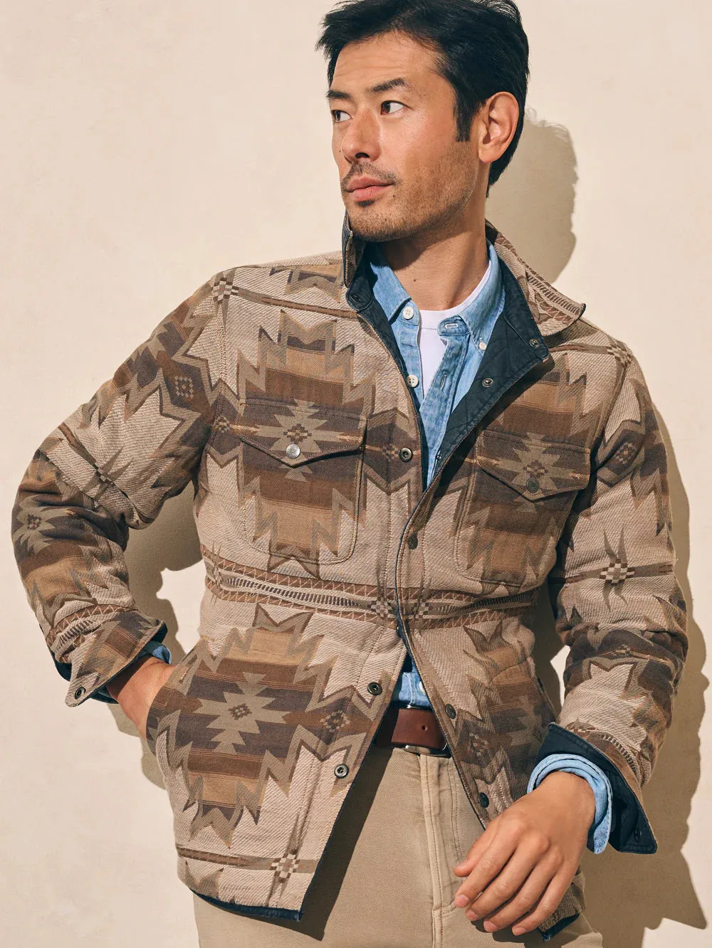 FAHERTY DOUG GOOD FEATHER REVERSIBLE BONDI JACKET IN WASHED BLACK CASCADE STAR NATION