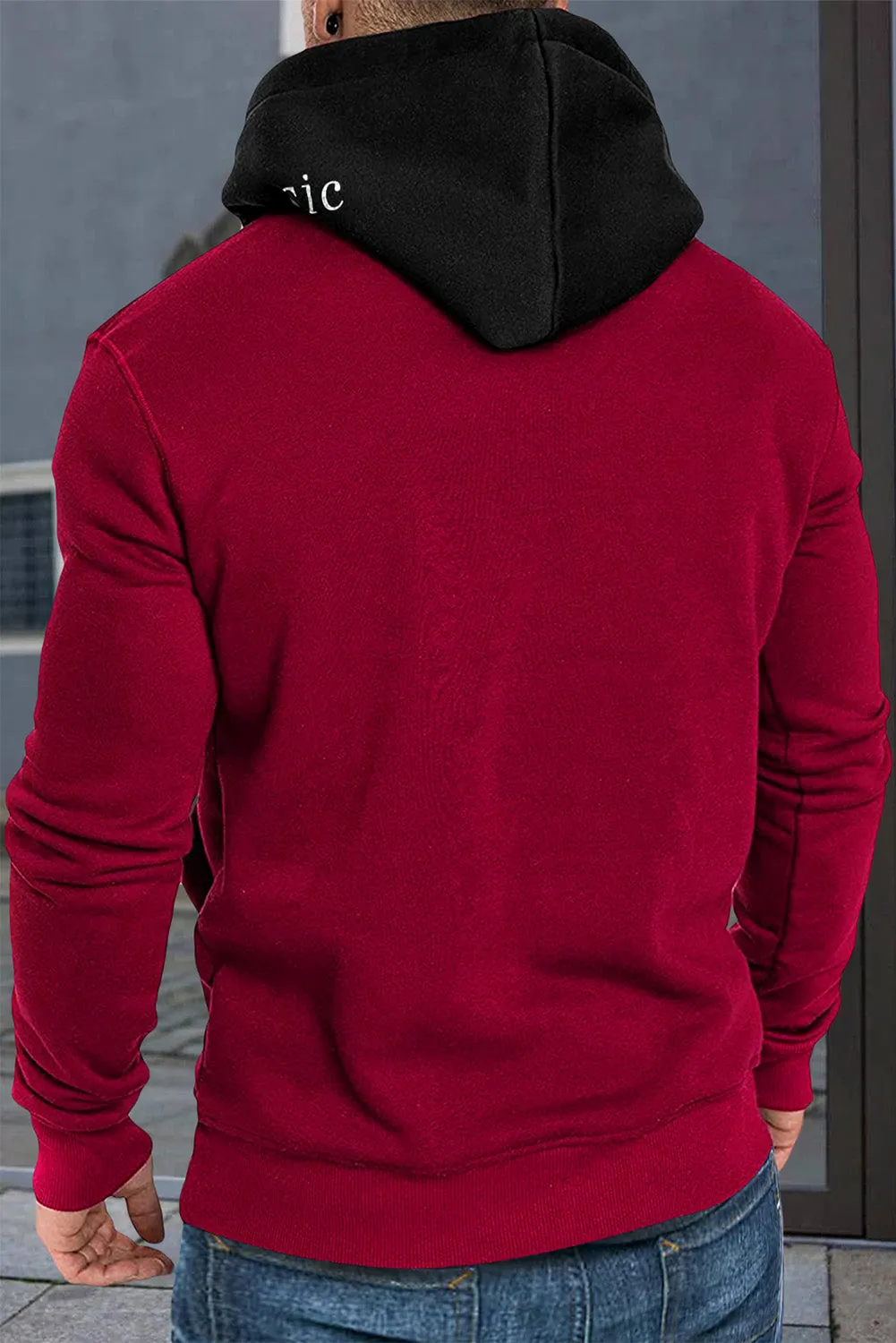 Fiery Red Los Angeles Reckless Print Color Block Men's Hoodie