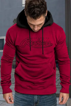 Fiery Red Los Angeles Reckless Print Color Block Men's Hoodie