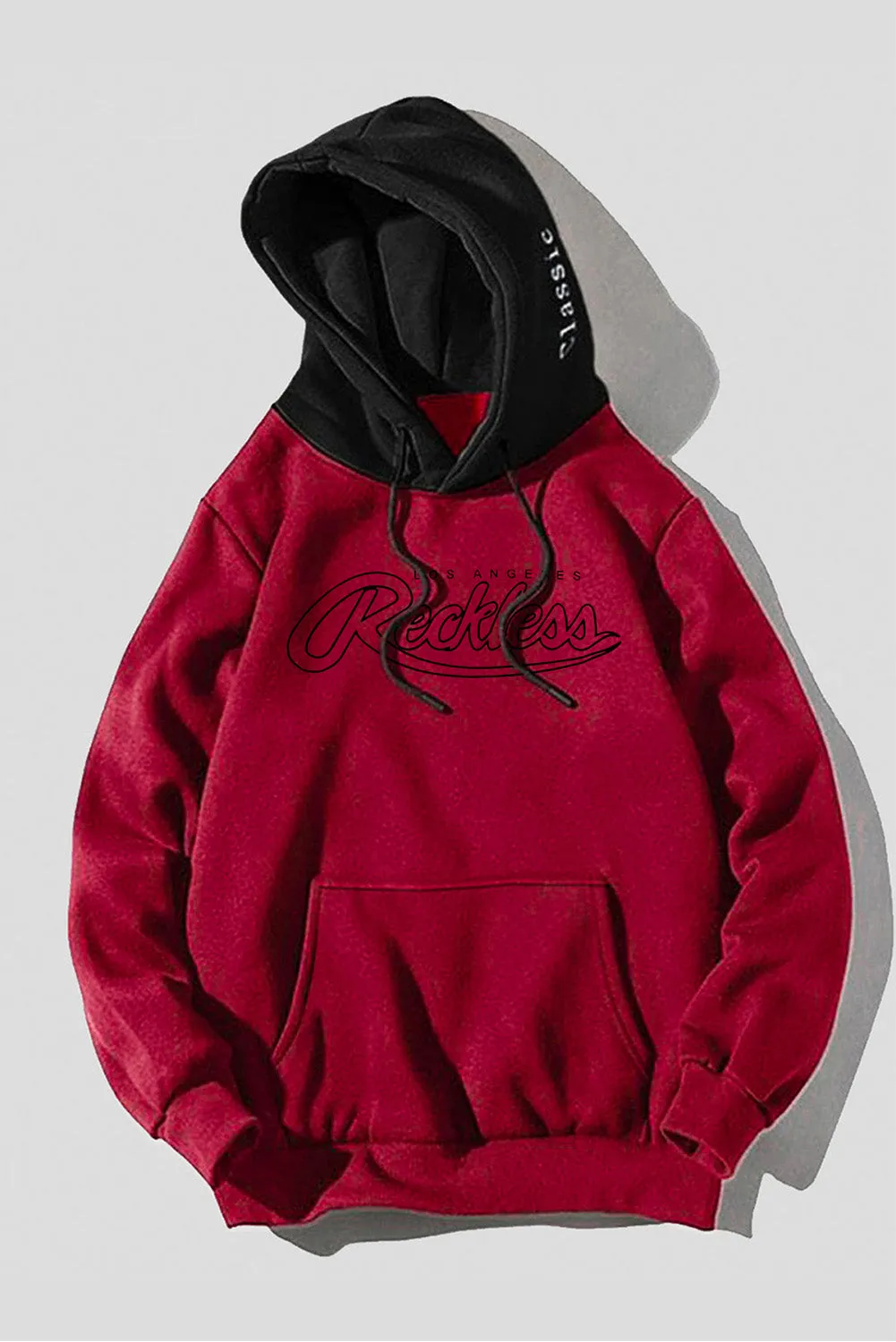 Fiery Red Los Angeles Reckless Print Color Block Men's Hoodie