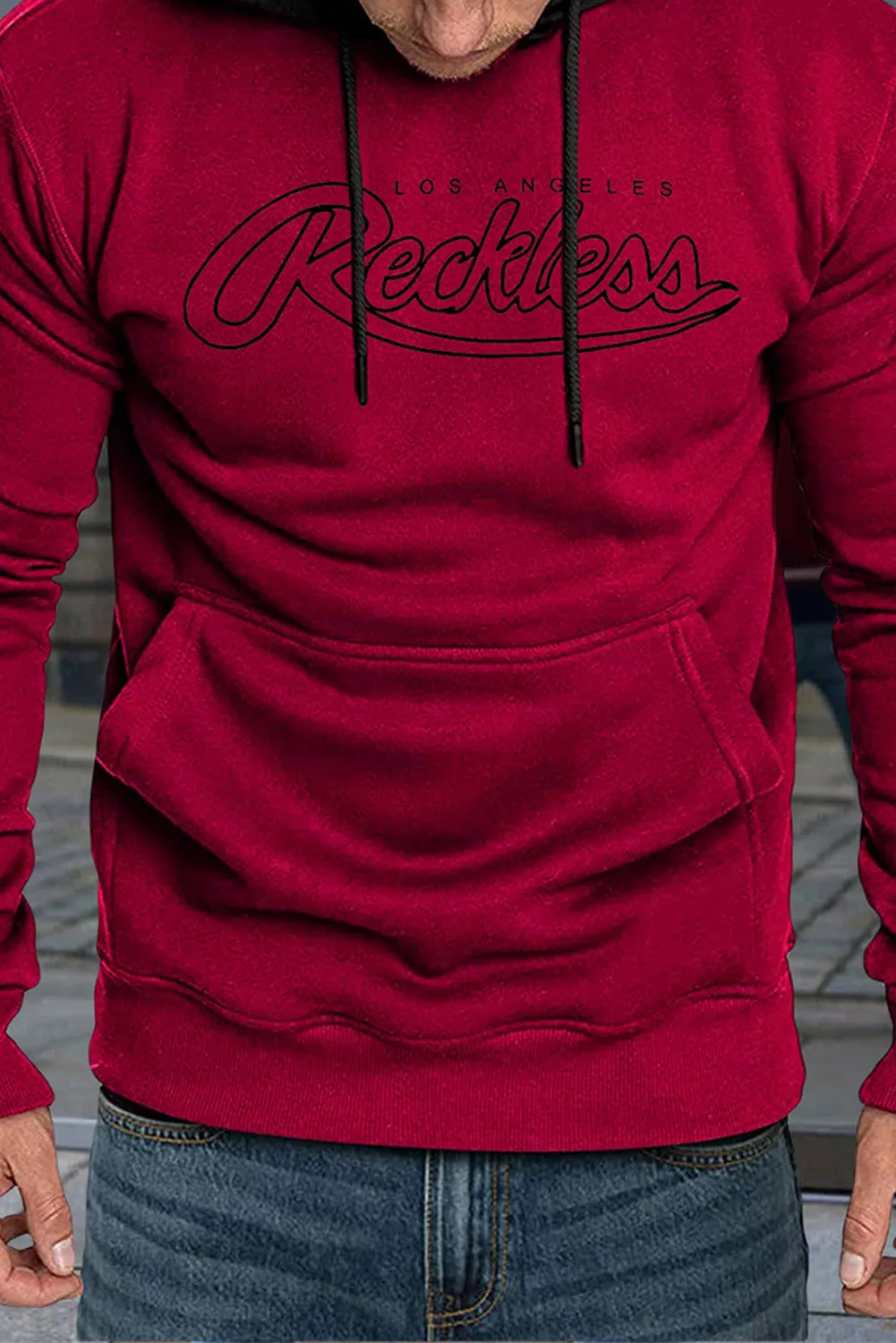 Fiery Red Los Angeles Reckless Print Color Block Men's Hoodie