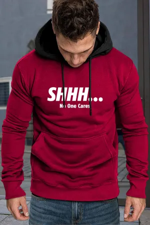 Fiery Red Men's Letter Print Color Block Slim-fit Pullover Hoodie