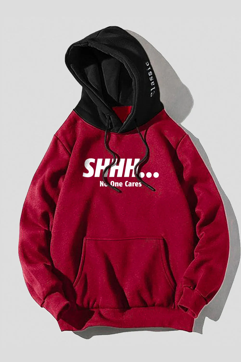 Fiery Red Men's Letter Print Color Block Slim-fit Pullover Hoodie