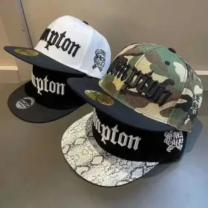 Flat brim unisex hip-hop baseball cap with embroidery, adjustable streetwear hat for outdoor use and sun protection